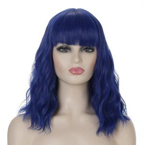 Short Dark Blue Hair Wig with Bang
